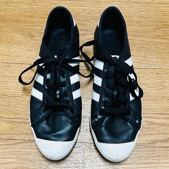 Adidas black and white leather lace up sneakers. - Picture 1 of 14